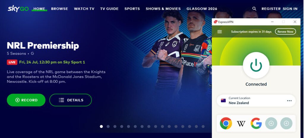 How to Watch Sky Go NZ While Abroad (Easy Tips 2026) 3 Sky Go Working with VPN