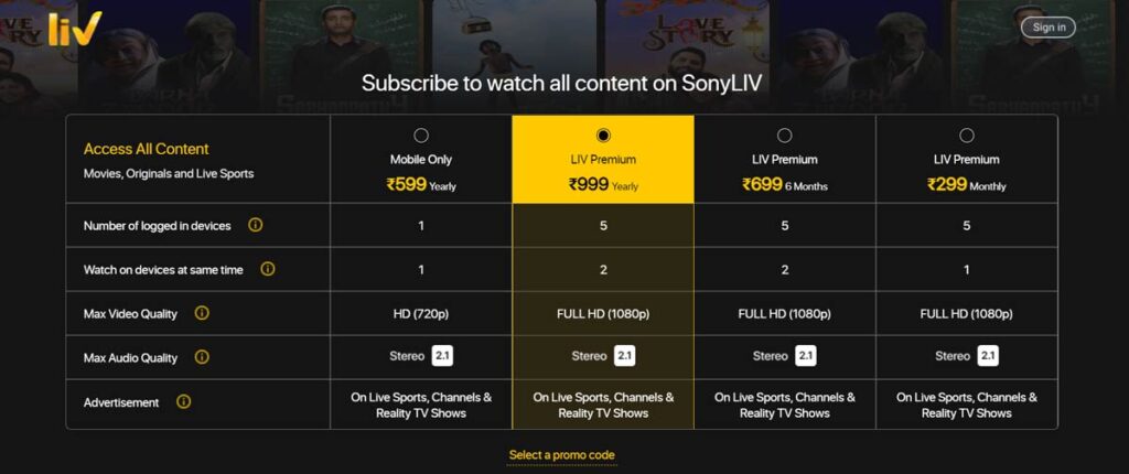 Sonyliv Subscription Plan