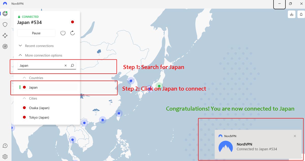 Connect NordVPN Japan