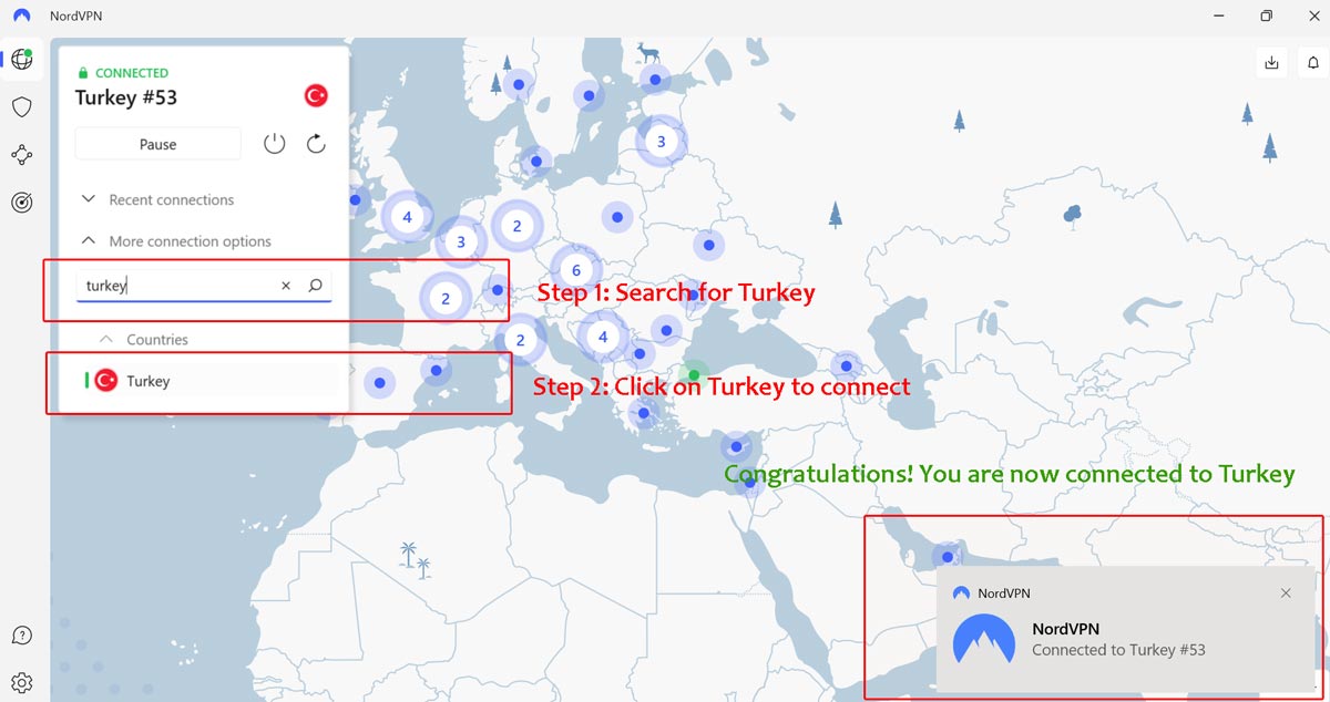 Connect NordVPN Turkey