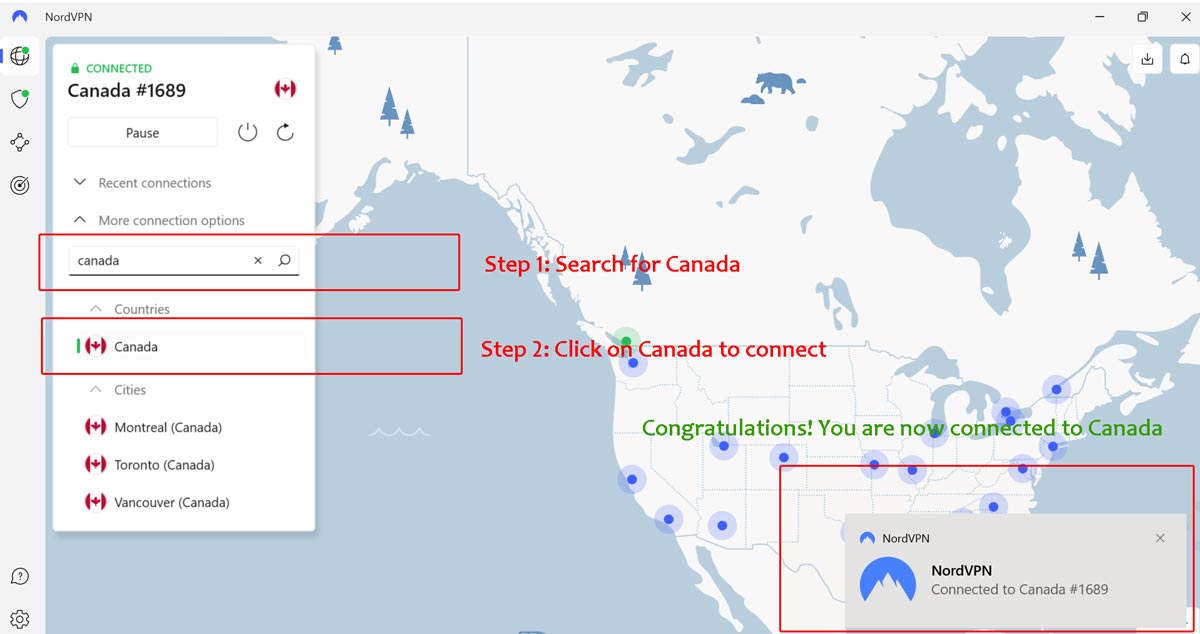 Connect NordVPN Canada